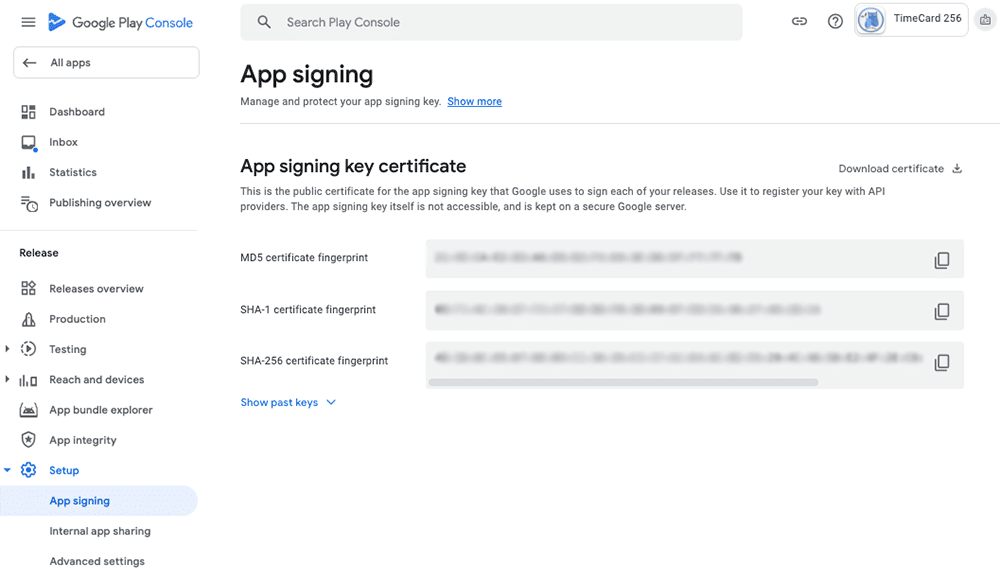 Google Console App Signing