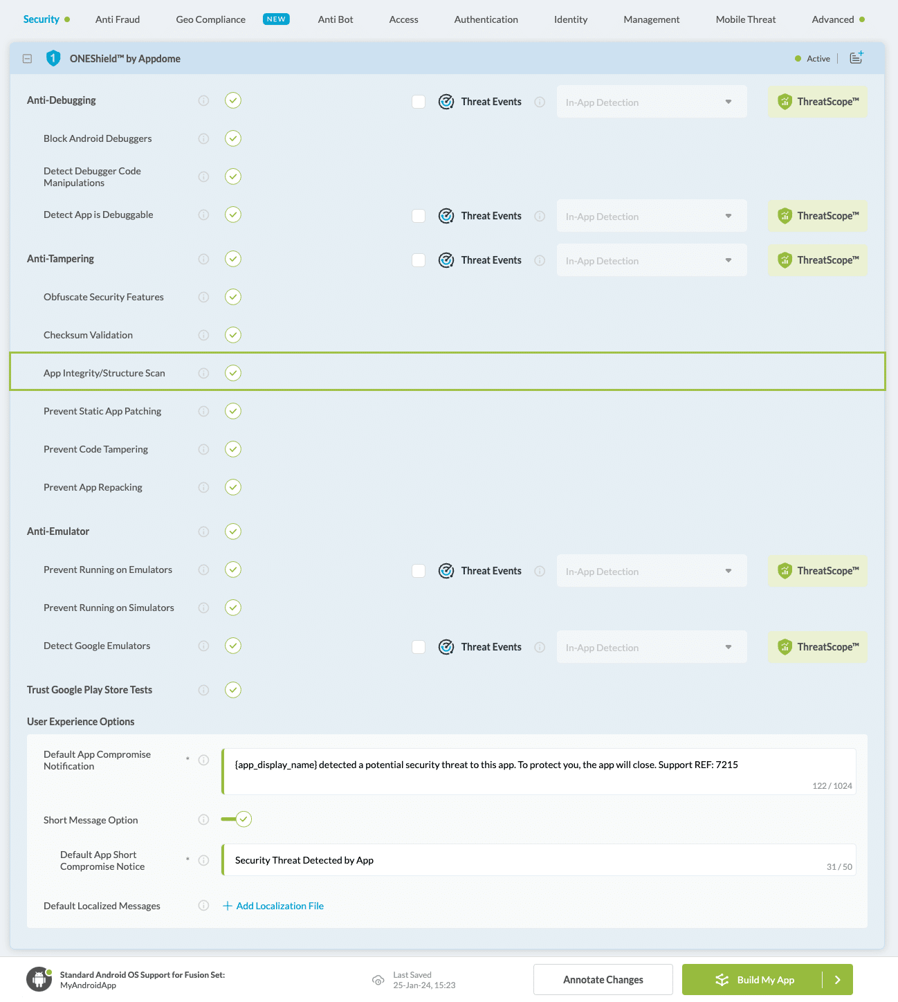 App Integrity/Structure Scan option