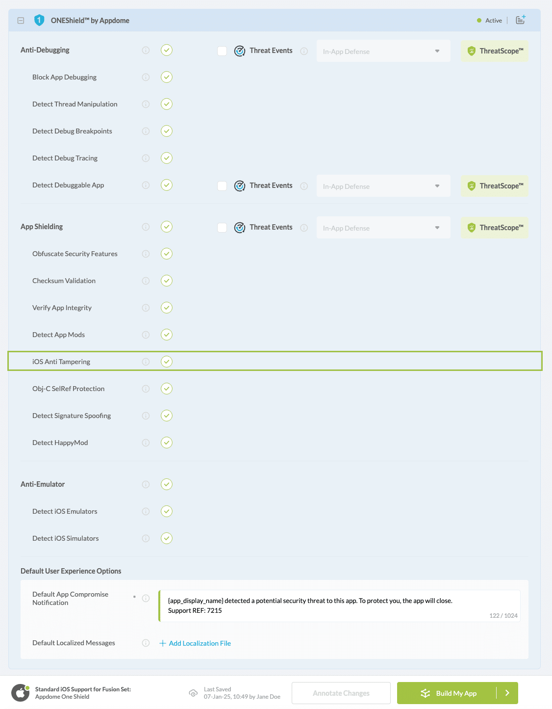 iOS Anti-Tampering option