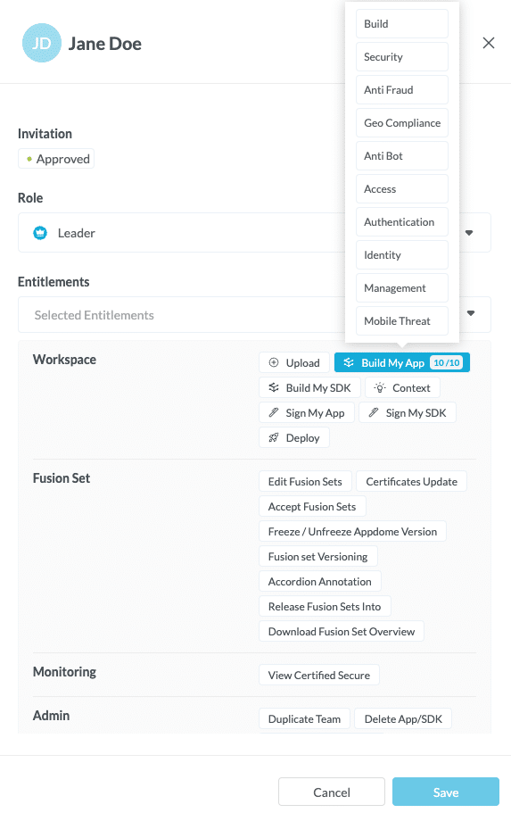 Team Management Entitlements Flow