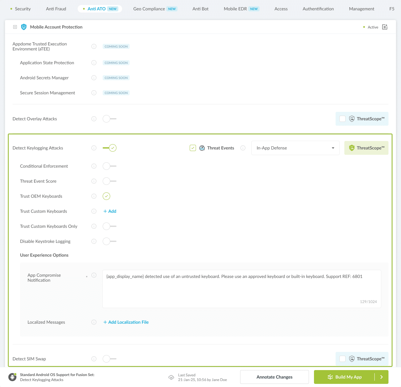 Detect Keylogging Attacks option