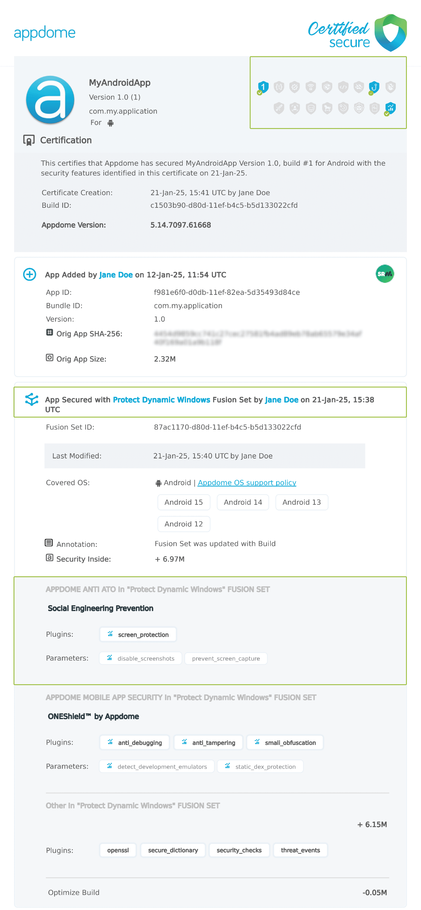 Protect Dynamic Windows shown in Certificate secure