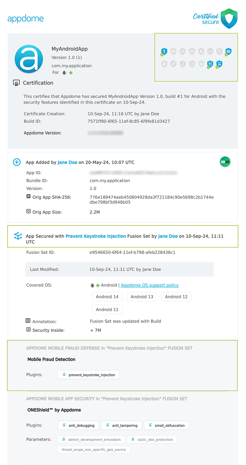 Prevent Keystroke Injection shown in Certificate secure