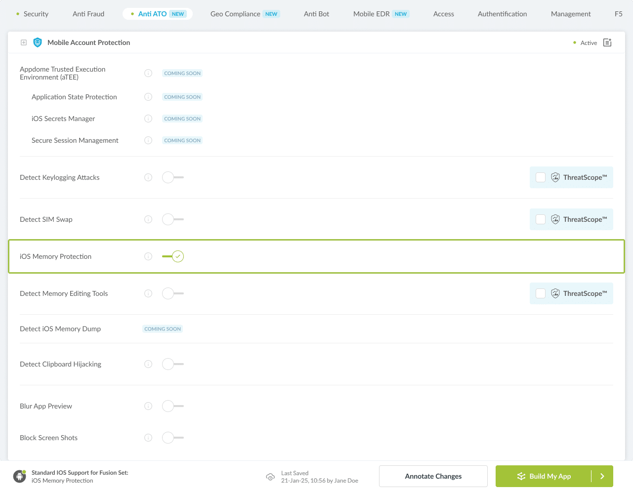 iOS Memory Protection option