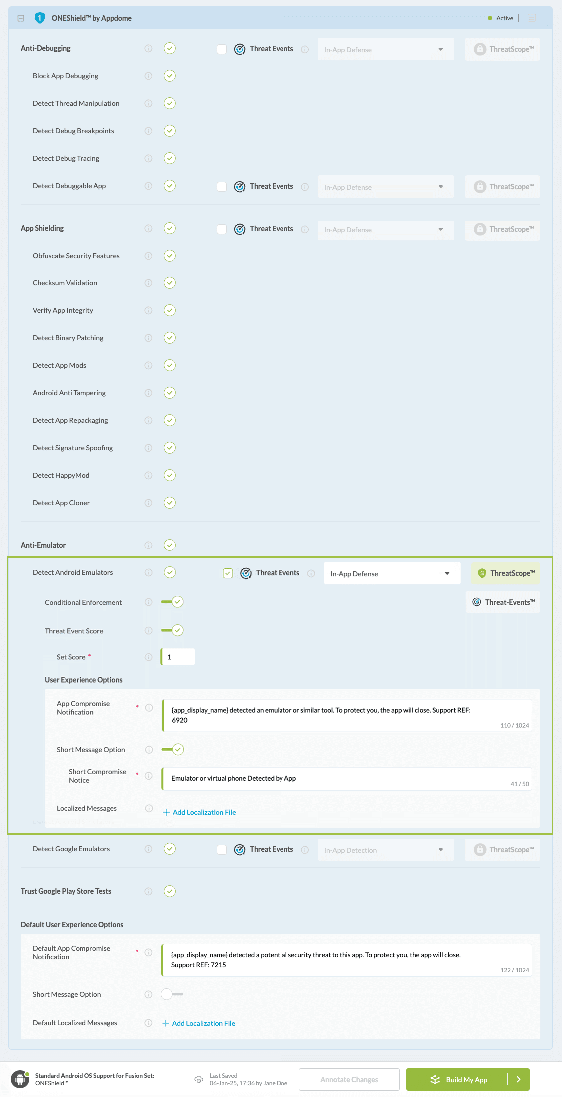 Detect Android Emulators option