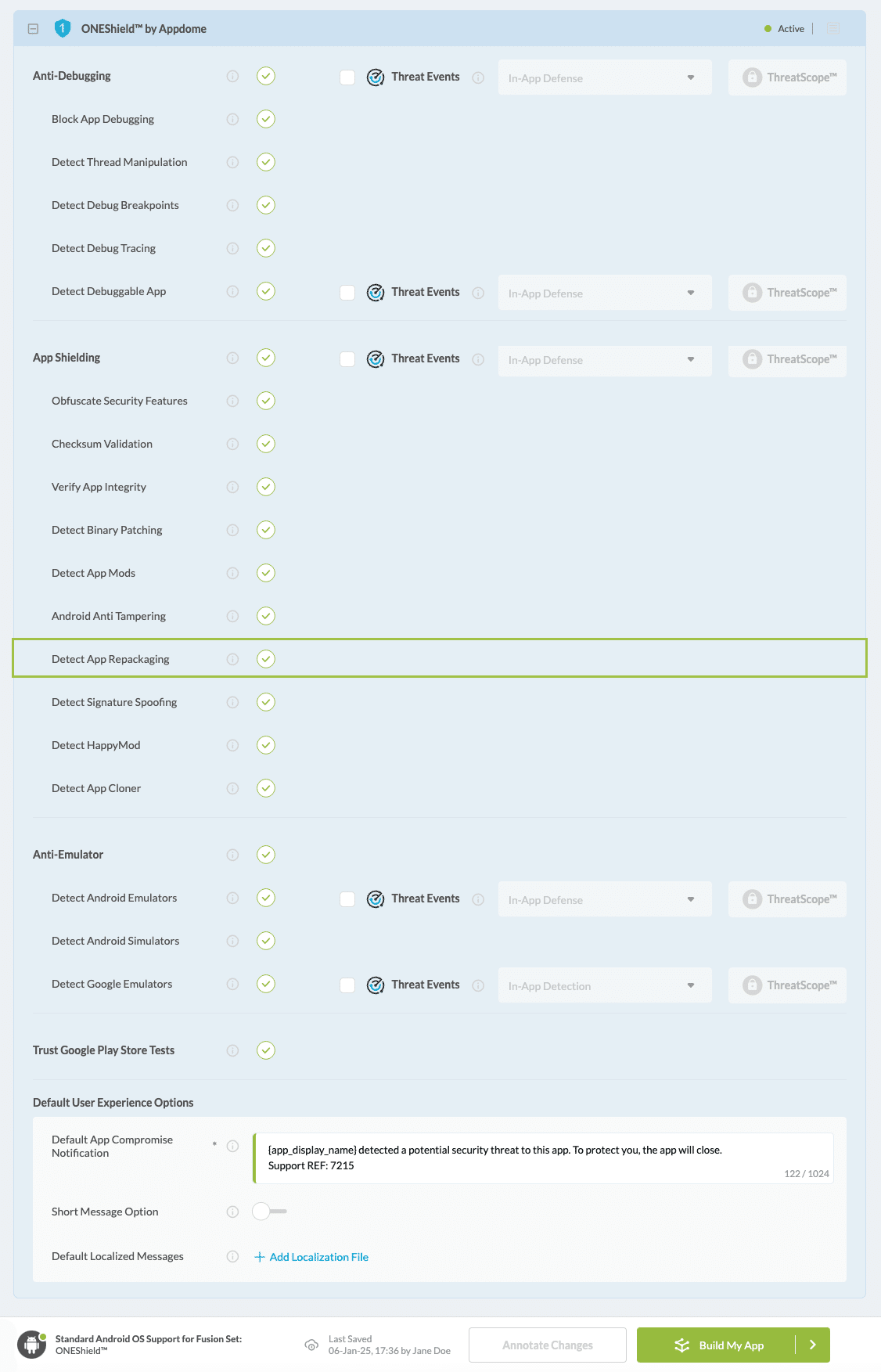 Detect App Repackaging option