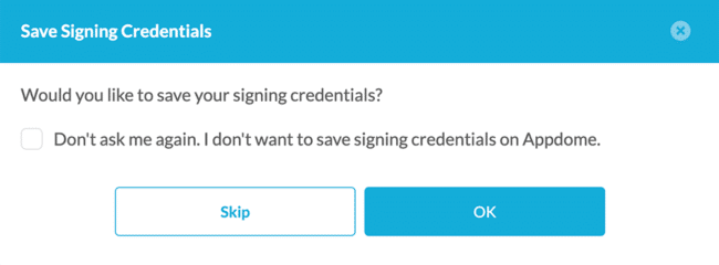 Select save signing credentials