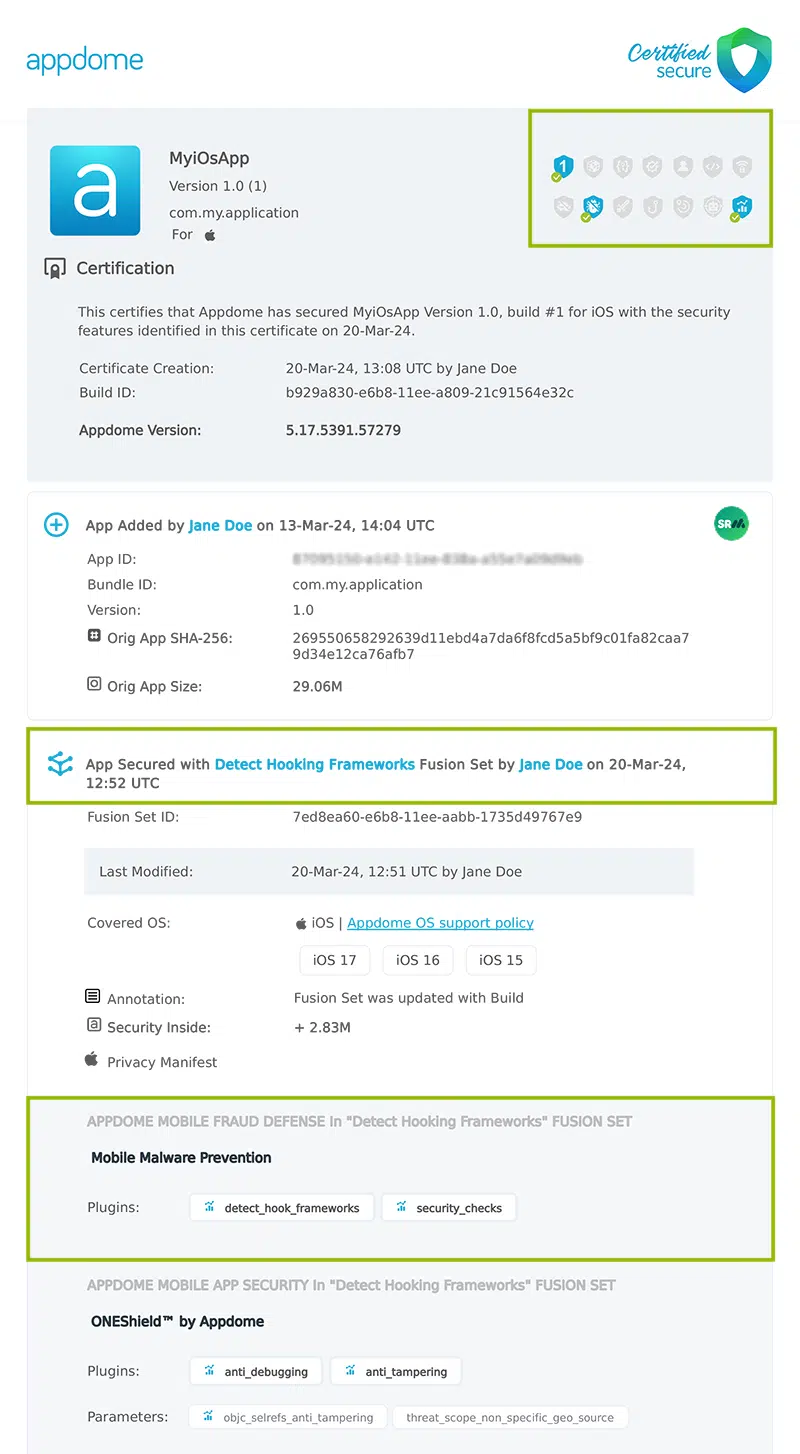 Hooking Frameworks shown in Certificate secure