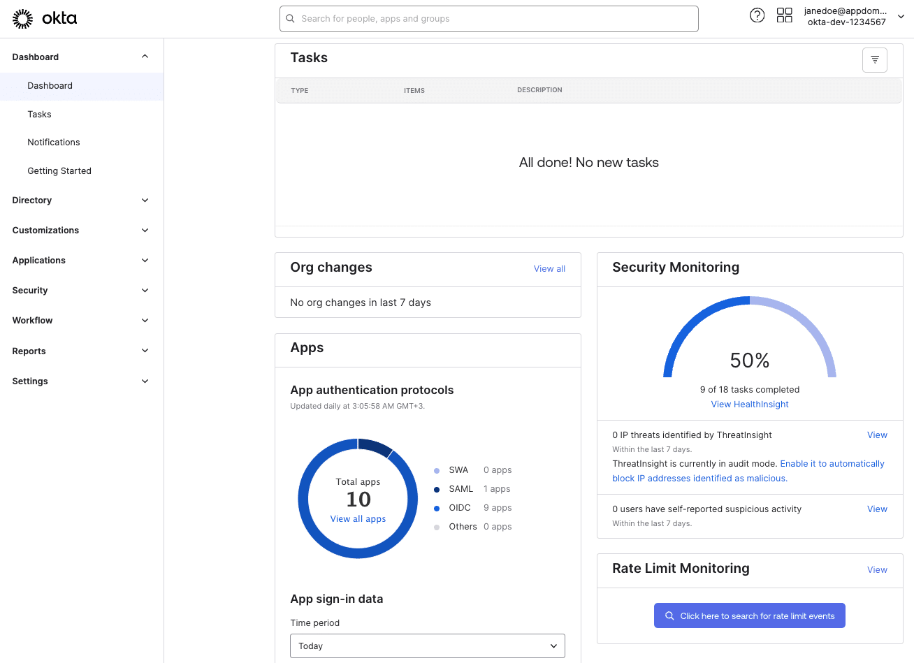 Okta Dashboard