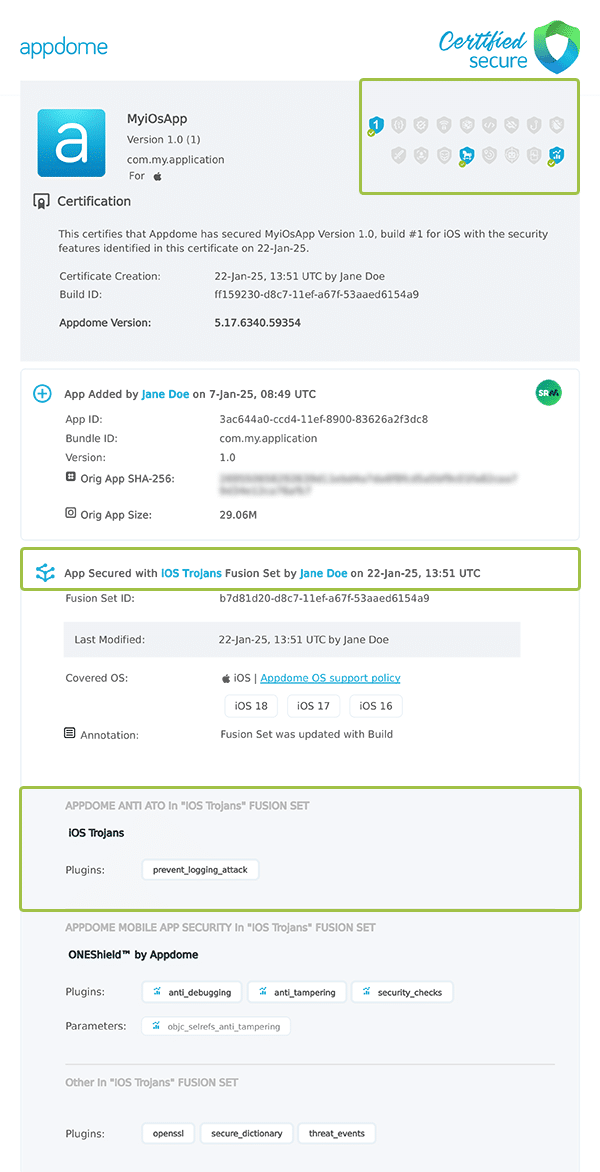 Prevent Logging Attacks shown in Certificate secure