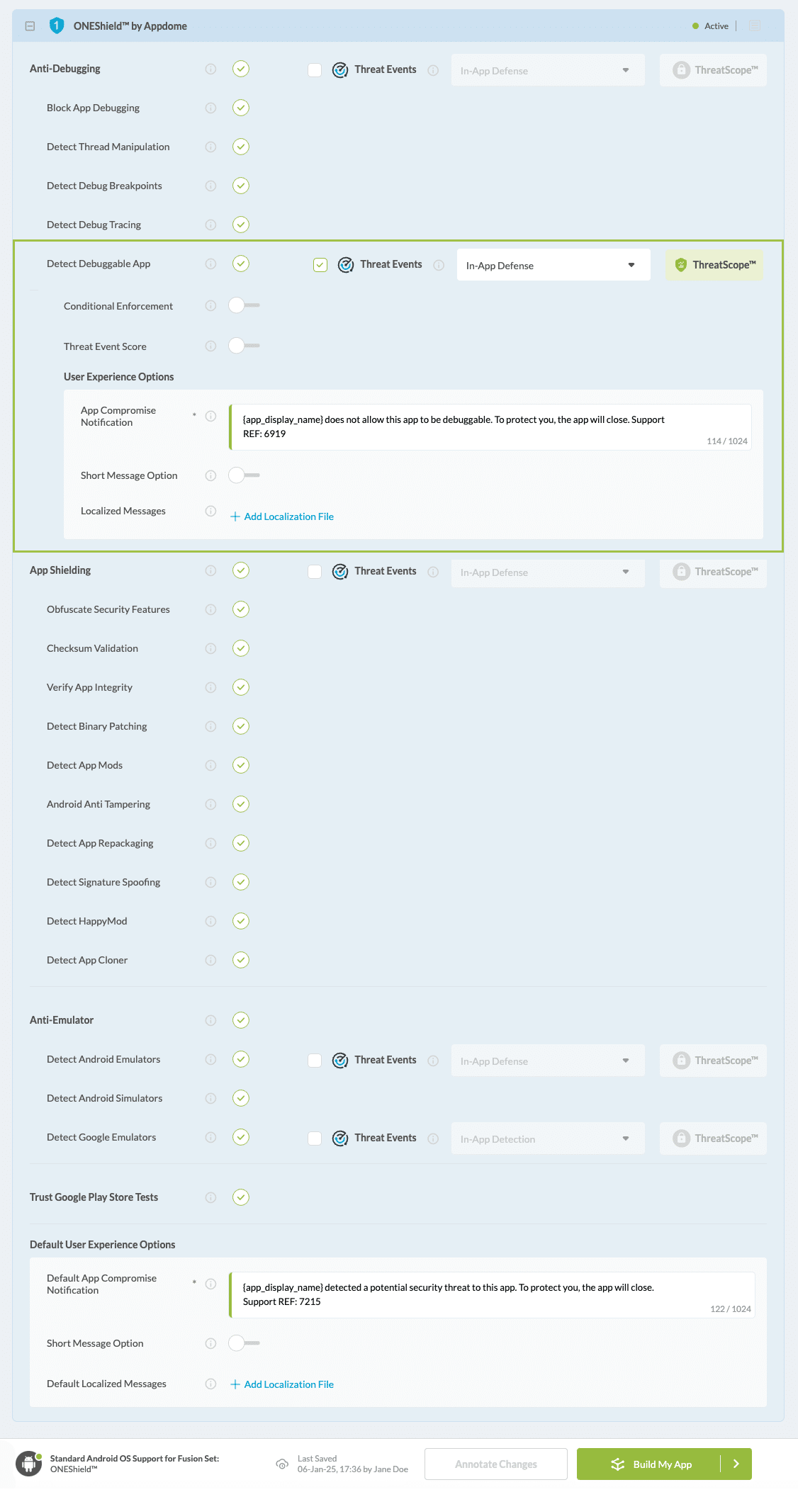 Detect Debuggable App option