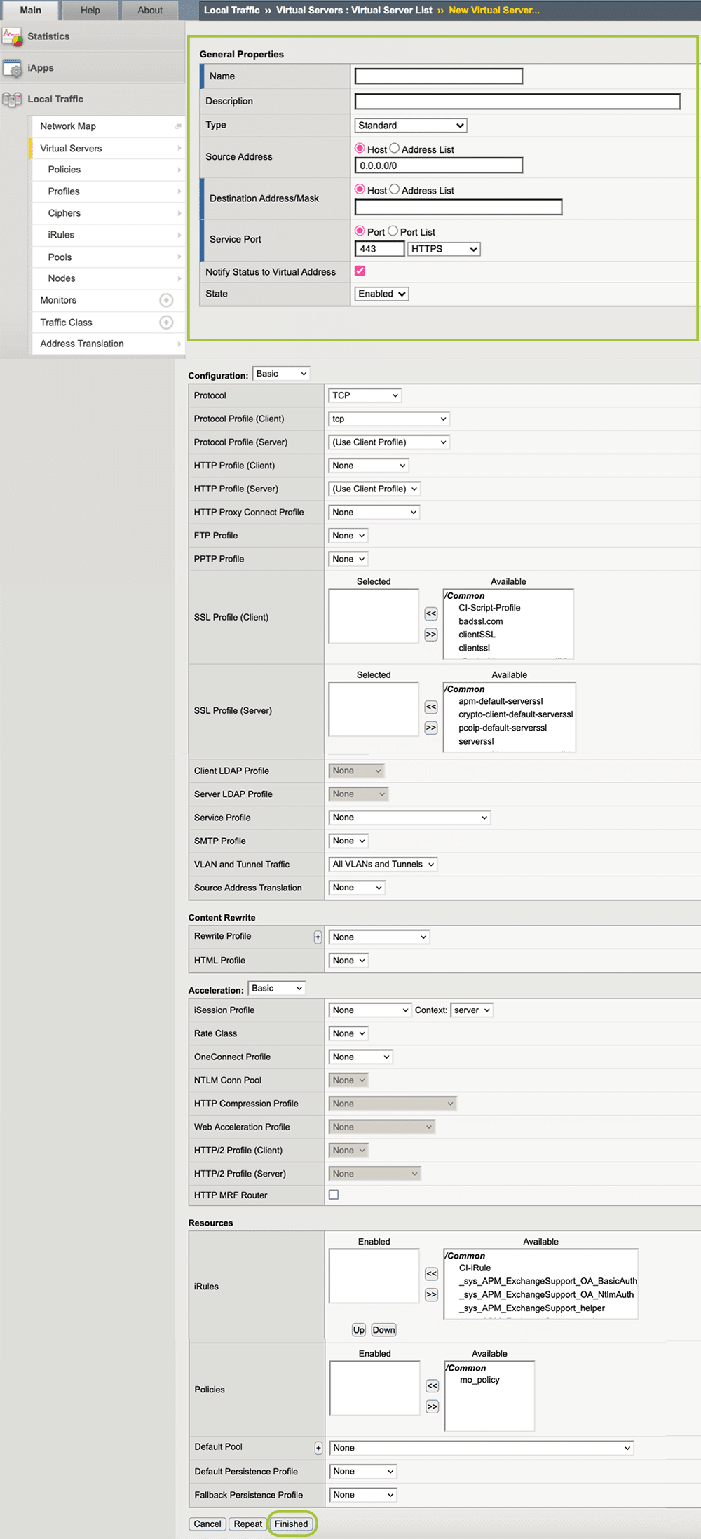 F5 Fill In General Properties