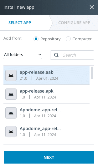 Select Android App From Repository