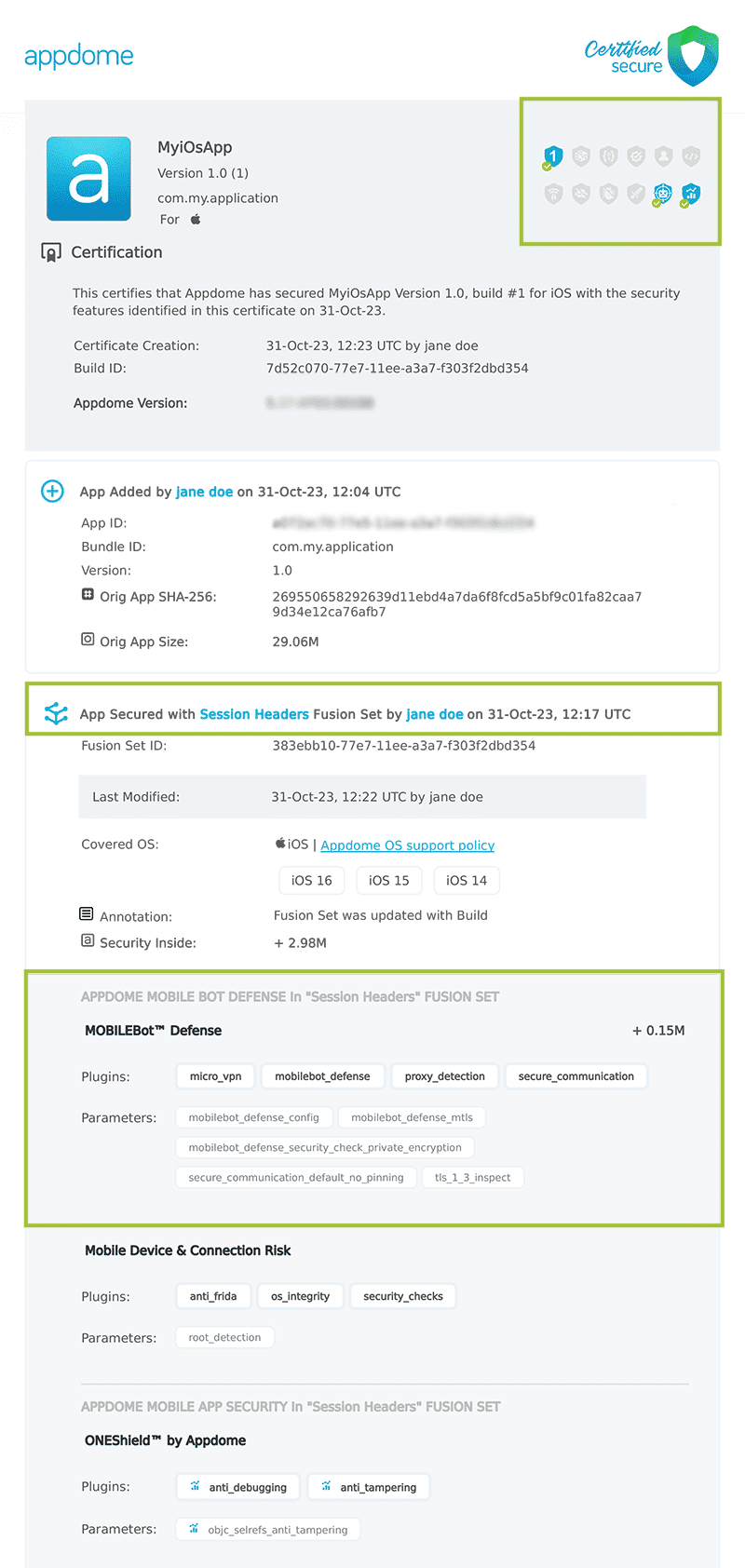 Payload Timestamp shown in Certificate secure