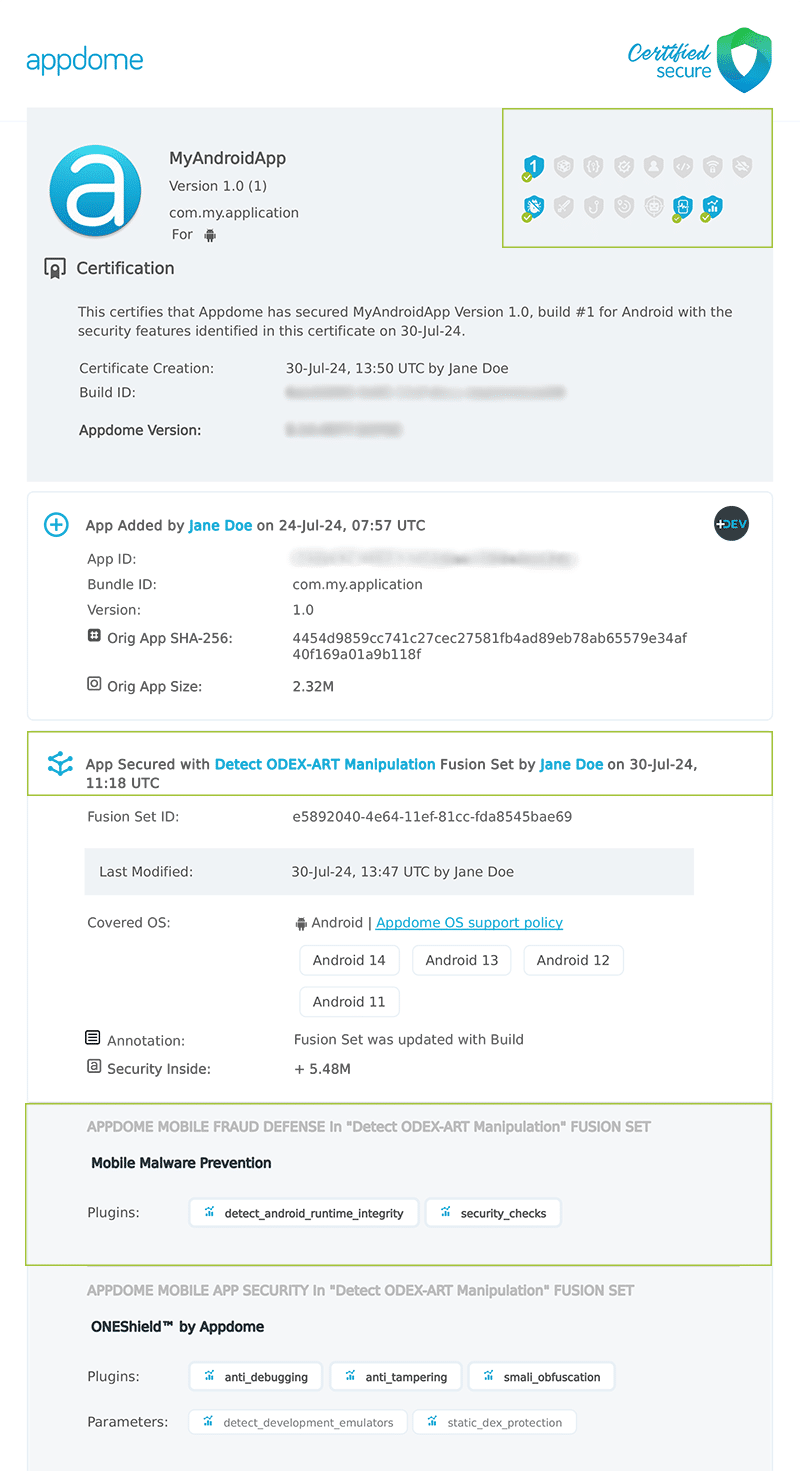 Detect ODEX-ART Manipulation shown in Certificate secure