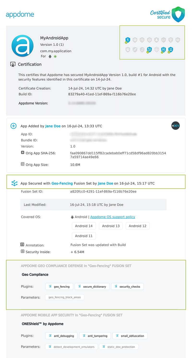 Geo-Fencing shown in Certificate secure