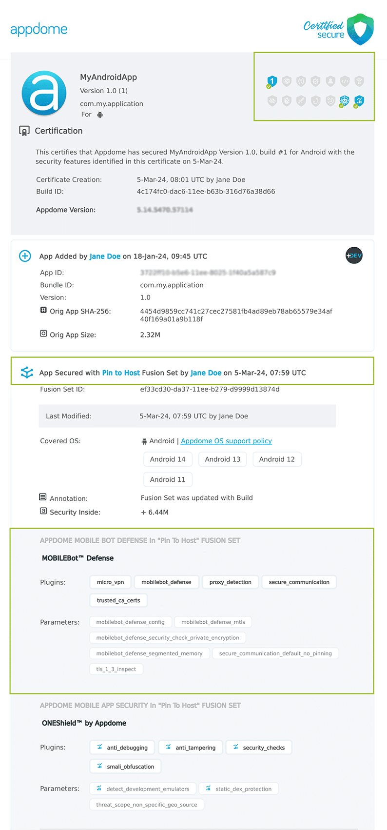 Pin to Host shown in Certificate secure