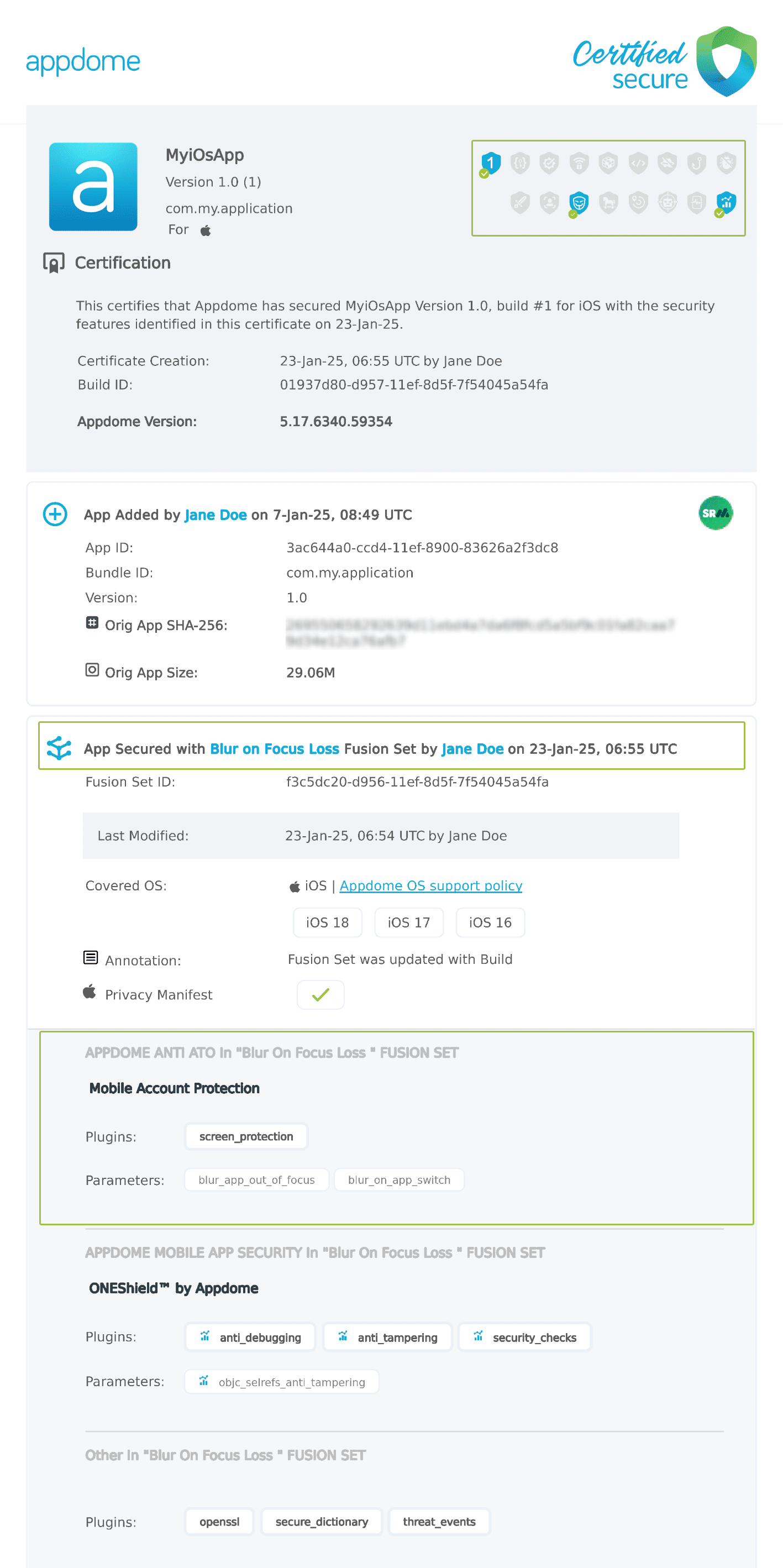 Blur on Focus Loss shown in Certificate secure