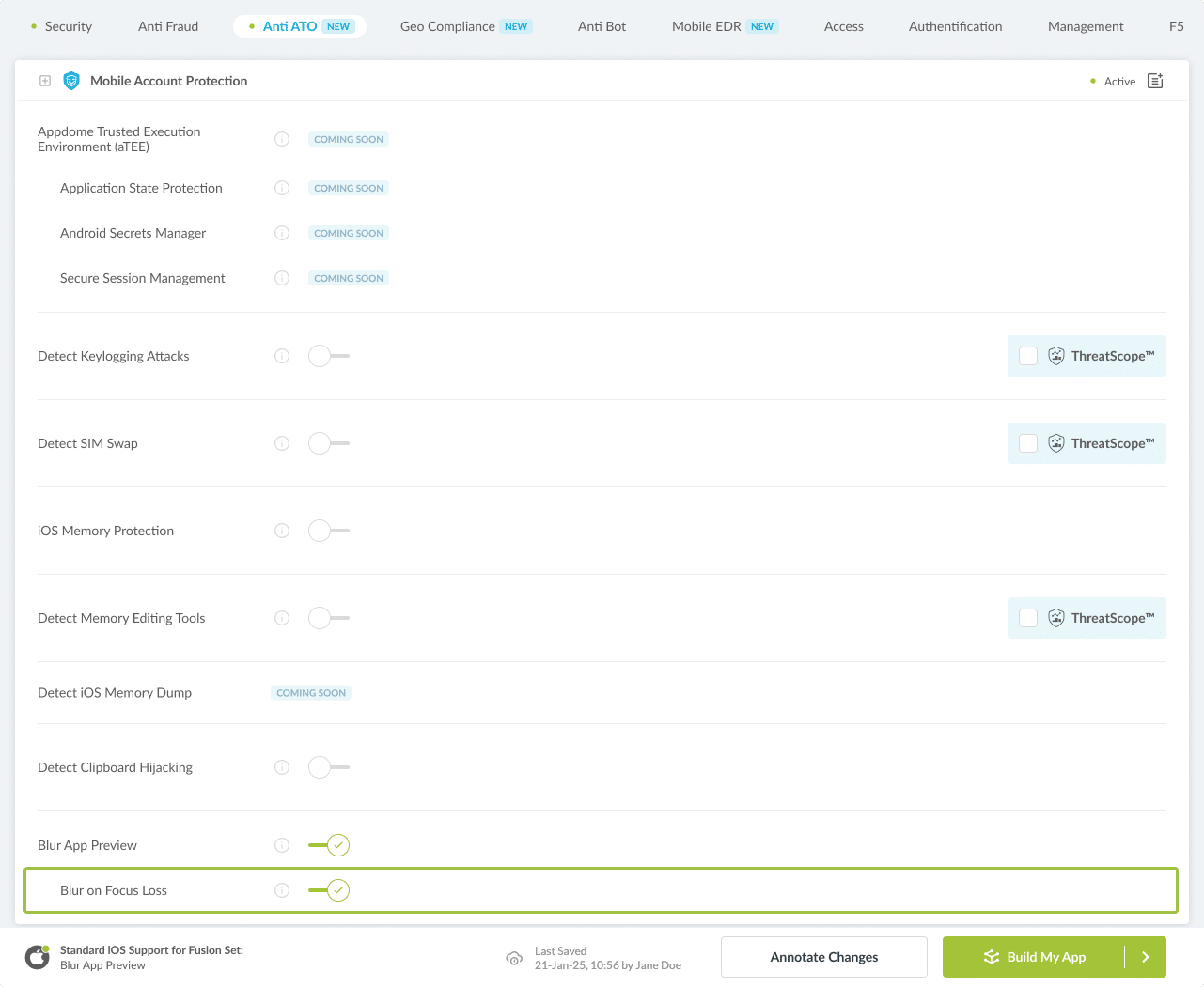 Blur on Focus Loss option