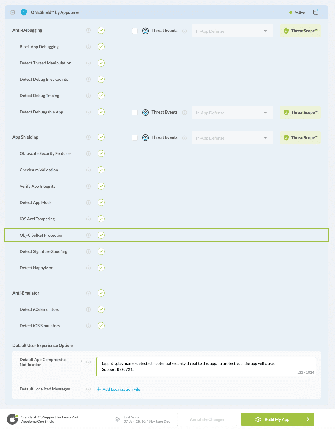 Obj-C SelRef Protection option