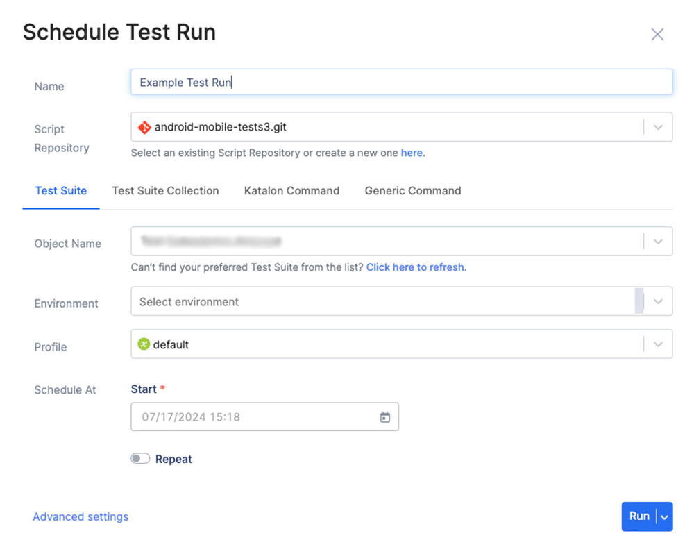 10.10enter Schedule Test Run Name