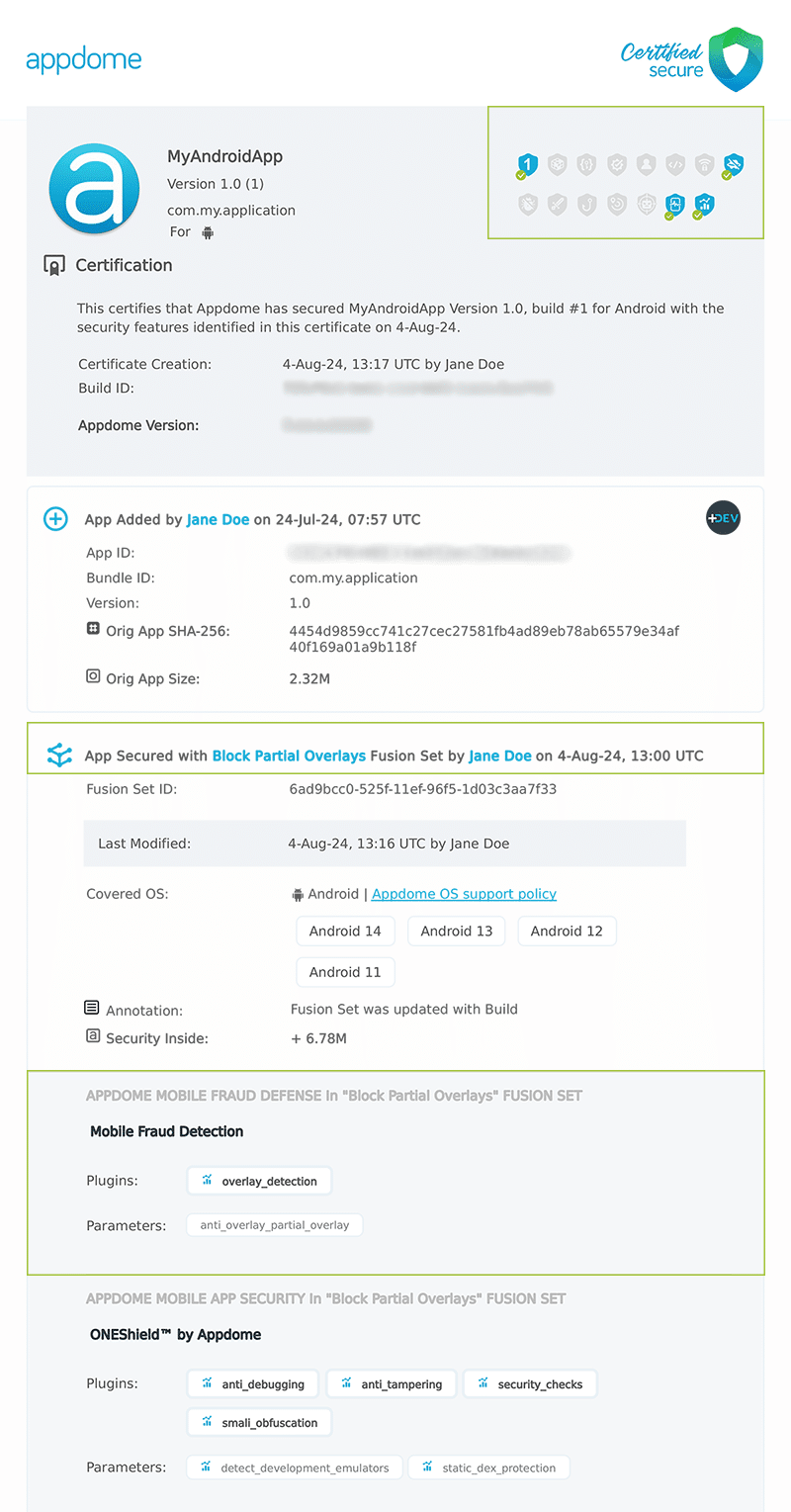 Block Partial Overlays  shown in Certificate secure