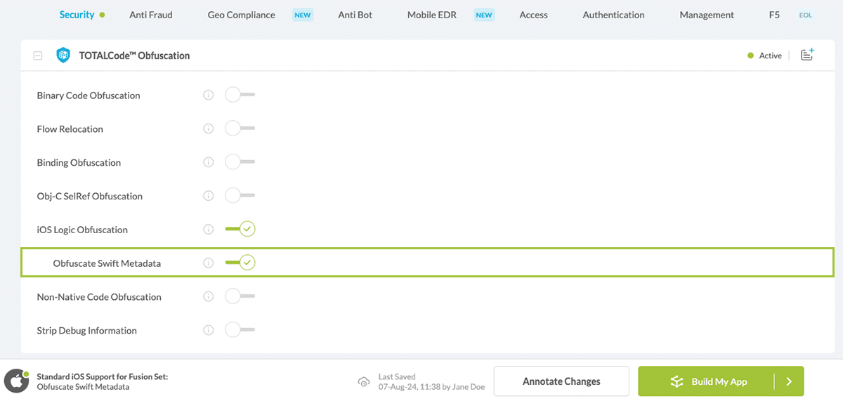 Obfuscate Swift Metadata option