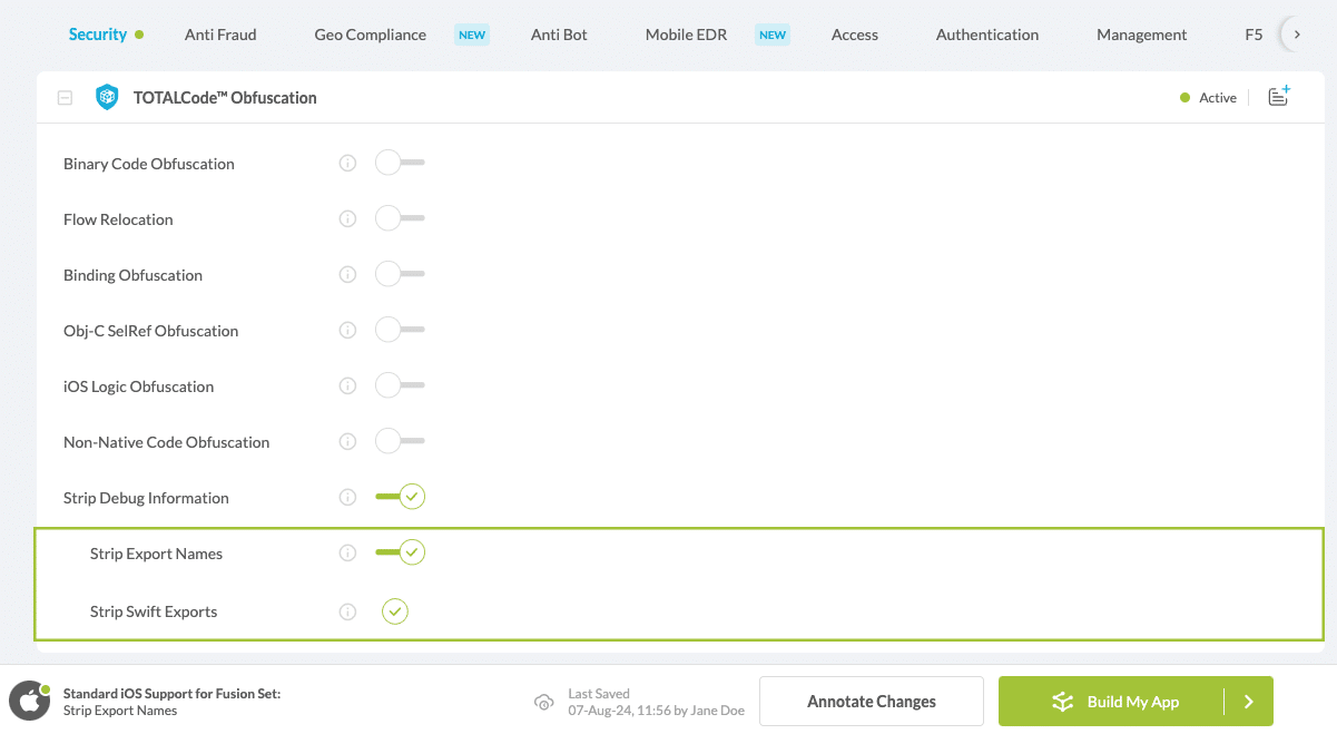 Strip Export Names option