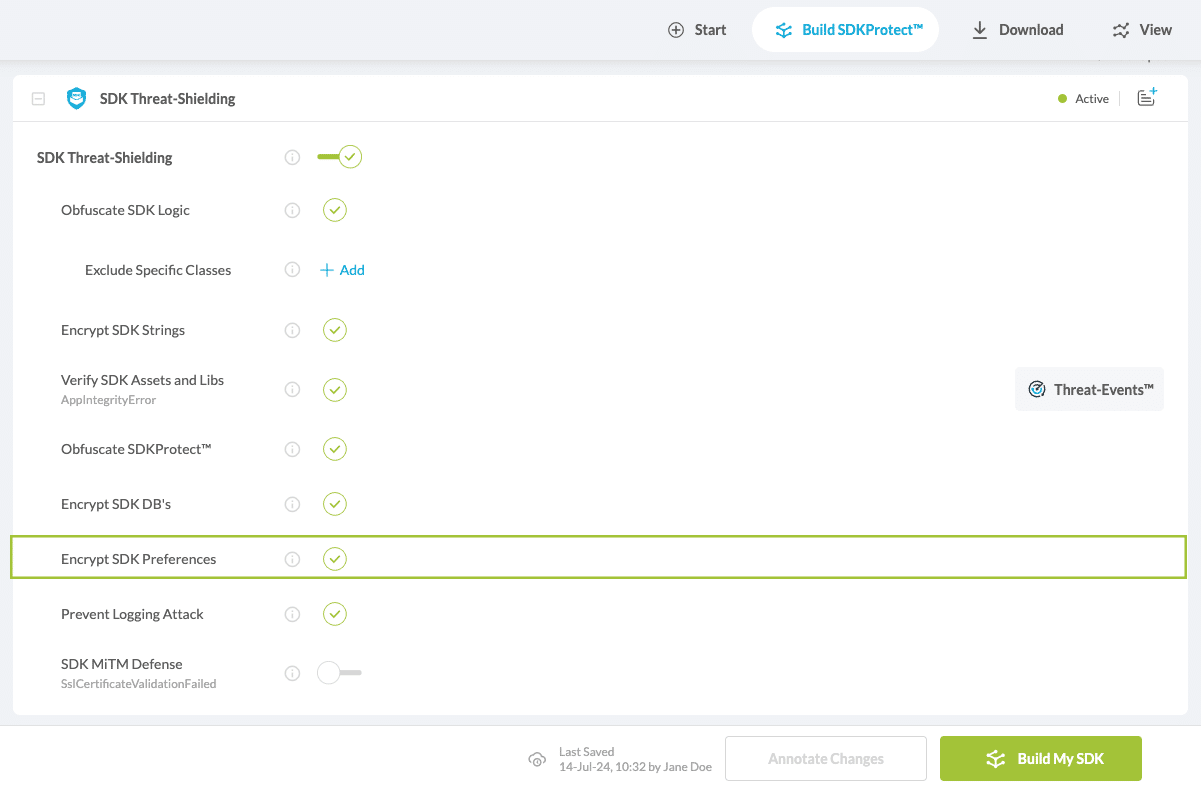 Encrypt SDK Preferences option