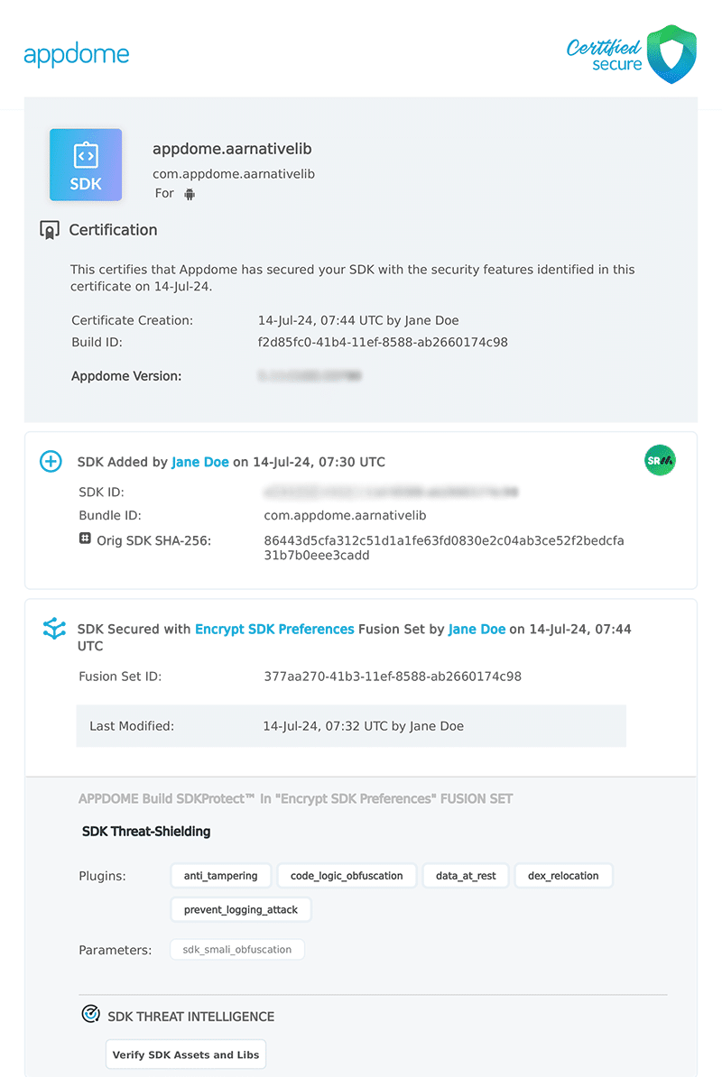 Encrypt SDK Preferences shown in Certificate secure