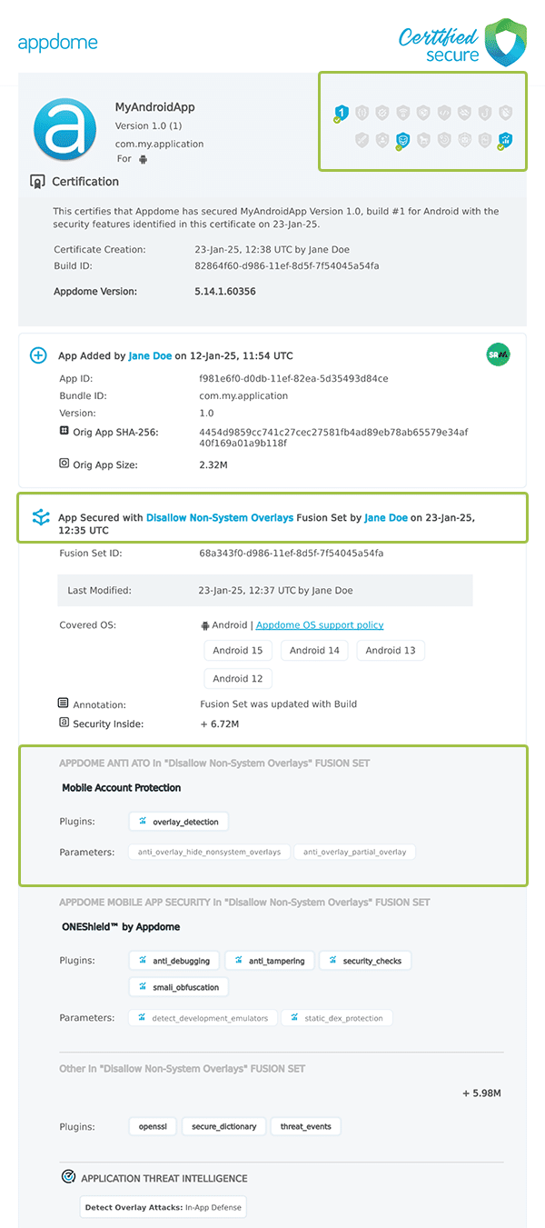 Disallow Non-System Overlays shown in Certificate secure