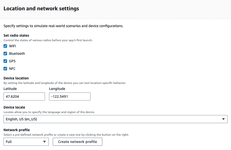 Location & Network Settings