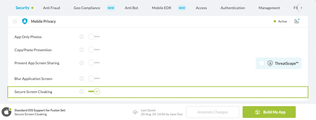 Secure Screen Cloaking option