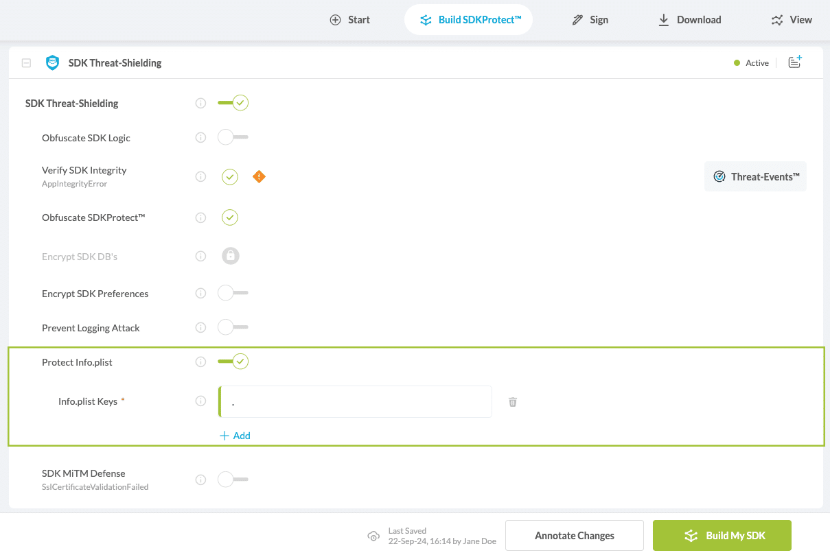 Toggle Protect Info