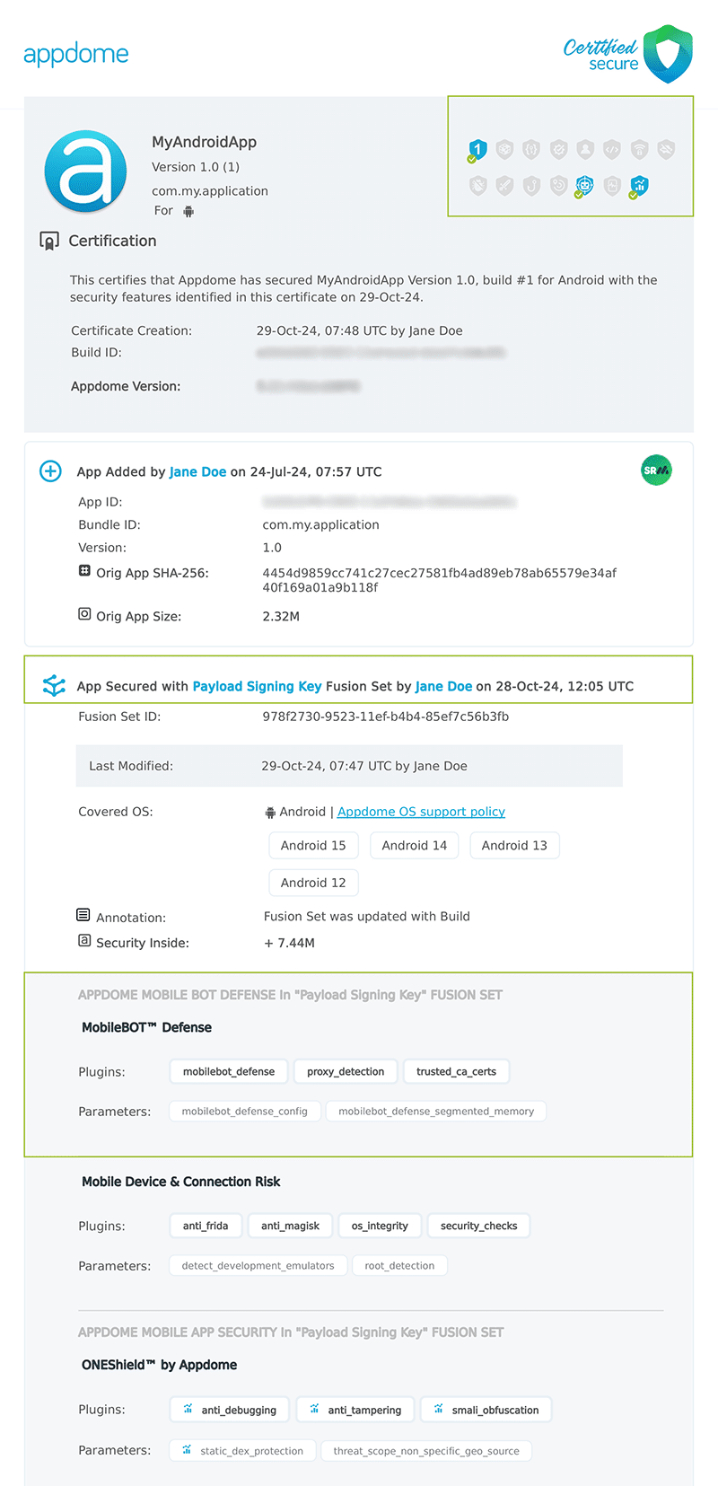 Payload Signing Key shown in Certificate secure