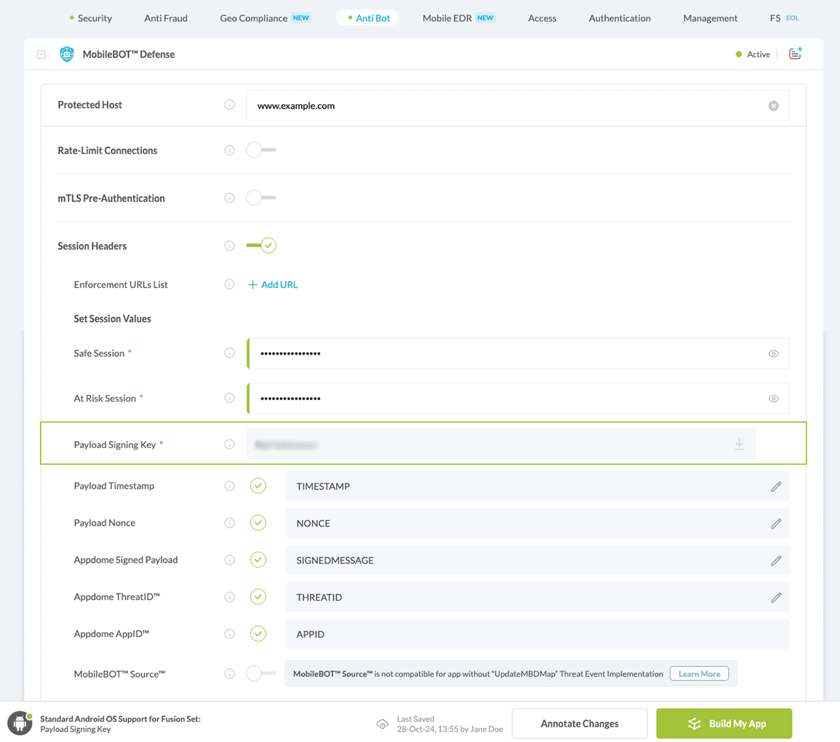 Payload Signing Key option